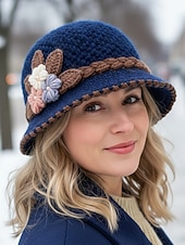 tanie Kapelusze damskie-Damska czapka beanie z dzianiny – miękki wełniany materiał, wiele kolorów, zdobienie w postaci kwiatów 3D, podszewka z polaru zapewniająca ciepło, idealna na święta Bożego Narodzenia i zimowe aktywności na świeżym powietrzu
