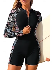 abordables Rash Guards de Una Pieza-Mujer Regular Camiseta Protección Solar Surf Traje de surf de una pieza Traje de baño Cachemir Tropical Folk Cerrar con sujetador incorporado Acolchado extraíble Protección solar UV UPF50+ Utra