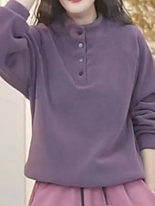 preiswerte Einfache Kapuzenpullover-Damen Pullover Sweatshirt Knöpfe Einfach Lässig Langarm Rollkragen Normale Oberteile Straße Alltagskleidung Schwarz Weiß Rote Purpur Grün Herbst Winter