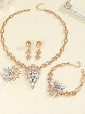 levne Svatba ACC-Dámská sada tří křišťálových šperků - třpytivý náhrdelník s kamínky, náušnice &amp;náramek, elegantní růžovo-zlaté svatební doplňky pro svatbu &amp;večírky