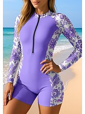 billiga One Pieces Rash Guards-Dam Standard Rash-guards Baddräkt Sportbadkläder UV Solskydd UPF50+ Ultralätt (UL) Långärmad Badkläder Hudsjukdomsvakt Kroppsdräkt Dragkedja Avtagbar dyna Dragkedja fram Surfing Strand Vattensport
