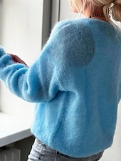 levne Pevné barvy-Dámské Svetr Rolák Elegantní Módní Roztomilý Pevná barva Do V Pletený Dlouhý rukáv Běžné topy Plést Venkovní Domů Denní Vodní modrá Světlá růžová Podzim Zima