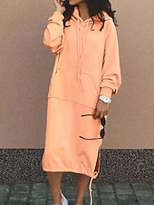 Недорогие Толстовки и платья с капюшоном-Жен. длинное платье платье макси Платье с капюшоном Повседневное платье Зимнее платье Элегантный стиль Мода Современное Повседневные на открытом воздухе Зимнее платье Свободное облегание