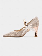 economico Formale-Scarpe con tacco da donna con cinturino in perle glitterate color argento - eleganti décolleté con punta a punta e fiocco per spose e cerimonie formali