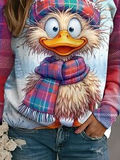 levne Zvířata vrcholy-Dámské Pullover Grafika Zvíře Na běžné nošení Dlouhý rukáv Tričkový Běžné topy Ležérní Rubínově červená Podzim Zima