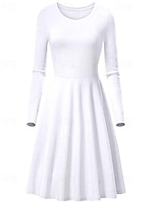 cheap Sweatshirt &amp; Hoodie Dresses-Women's Midi Dress Hoodie Dress T Shirt Dress Tee Dress Elegant Modern Daily Outdoor Vacation Loose Fit Plain Long Sleeve Crew Neck Black White Yellow Wine Spring Fall