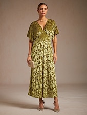 voordelige Bloemenjurk-dames maxi-jurk a-lijn jurk fluweel elegant feest bruiloft gast bloemen blad halve mouw v-hals smaragdgroen lente herfst winter