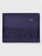 ieftine Accesorii de Crăciun-Eșarfă de Crăciun pentru femei, cu aspect de cașmir, șal de iarnă moale din imitație de cașmir cu ciucuri, eșarfă caldă de culoare uni pentru sărbători, exterior și purtare zilnică