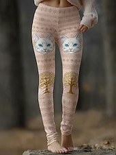 preiswerte -Damen Leggings Gemütliche Leggings Urlaub Vintage Basic Volle Länge Hohe Taille Grafik Katze Drucken Bequem Hohe Elastizität Lässig Täglich Urlaub Gelb Rosa Frühling Herbst Schmale Passform