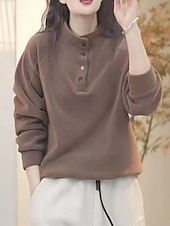 preiswerte Einfache Kapuzenpullover-Damen Pullover Sweatshirt Knöpfe Einfach Lässig Langarm Rollkragen Normale Oberteile Straße Alltagskleidung Schwarz Weiß Rote Purpur Grün Herbst Winter