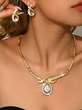 abordables Collier pour femme-Ensemble de bijoux en or 2 pièces pour femme - collier en cristal rouge en forme de larme &amp;boucles d'oreilles, élégants accessoires de mariée en strass pour les mariages &amp;événements festifs