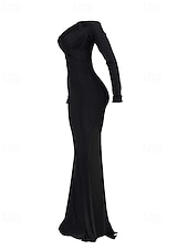 preiswerte Frauen schwarzes Kleid-Damen Langes Kleid Maxikleid schwarzes kleid Abschlussballkleid Partykleid Elegant Modern Party Besonderer Anlass Abendgesellschaft Normale Passform Einfach Langarm V Ausschnitt Blau Schwarz Rote Grün