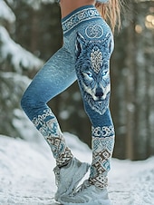 baratos Animais Impressão-Leggings Boho Viking Femininas Férias Estilo Étnico Vintage Comprimento Total Cintura Alta Gráfico Animal Secagem Rápida Respirabilidade Macio Flexível Formal Férias Preto Rosa Azul Cinza Verão