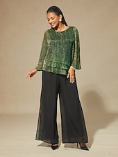  Naisten Pusero Mekkoiset topit Sifonki Topit Laskostettu Kimallus Tyylikäs Tiukka pyöreä kaula-aukko Häävieras Bile Apila Kesä Kevät Syksy