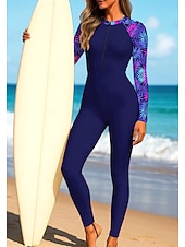 preiswerte One Pieces Rash Guards-Damen Standard Anti UV Shirt Ganzkörper-Rashguard Einteiliger Surfanzug Blumenmuster Tropisch Reißverschluss mit integriertem BH Frontreißverschluss UV-Sonnenschutz vollständige Bedeckung UPF50+