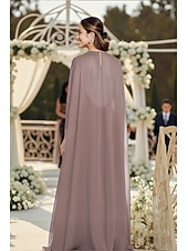 preiswerte Bodenlänge-A-Linie Schlauchkleid Bodenlang Kleid für Hochzeitsgäste Abendkleid Brautmutterkleid Langarm U-Boot-Ausschnitt Elegant Formeller Abend Chiffon mit Einfarbig