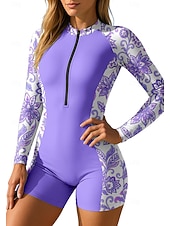 billiga One Pieces Rash Guards-Dam Standard Rash-guards Baddräkt Sportbadkläder UV Solskydd UPF50+ Ultralätt (UL) Långärmad Badkläder Hudsjukdomsvakt Kroppsdräkt Dragkedja Avtagbar dyna Dragkedja fram Surfing Strand Vattensport
