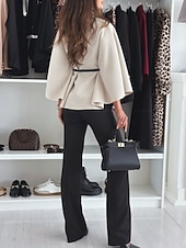 levne Zimní kabáty-Dámské Plášť / pláštěnky Pohodlné Prodyšné S páskem Elegantní Na běžné nošení Bez vzoru Dovolená ulice Ležérní Denní nošení Pullover Standardní Stojáček Volný Dlouhý rukáv Svrchní oděvy Černá Fialov