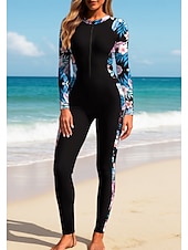 billiga One Pieces Rash Guards-Dam Rash-guards Helkroppsutslagskydd Surfdräkt i ett stycke Blommig Tropisk Dragkedja med inbyggd BH Dragkedja fram UV Solskydd Fullständig Täckning UPF50+ Långärmad Heltäckande Badkläder Kroppsdräkt