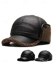 preiswerte Herrenhüte-Wintermütze für Herren aus Kunstleder – isoliert mit flauschigen Fellohren, stylischer Fliegerstil, ideal für kaltes Wetter und Outdoor-Aktivitäten.