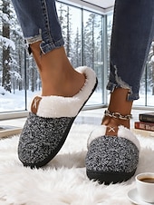 abordables Pantuflas y chanclas de mujer-Pantuflas de invierno cálidas de punto para mujer: zapatos de interior con forro polar de felpa y parte trasera completa con suela antideslizante para el hogar y el dormitorio