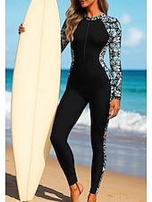 abordables Rash Guards de Una Pieza-Mujer Camiseta Protección Solar Surf Camiseta de protección solar de cuerpo completo Traje de surf de una pieza Flores Tropical Bloqueo de color Cerrar con sujetador incorporado Cremallera delantera
