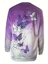 economico Animali Tops-Per donna Felpe con cappuccio Stampato Grafico Farfalla Moda Casual Manica Lunga Girocollo Top Regolari Streetwear Abbigliamento Quotidiano Blu Viola Autunno Inverno