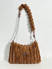 cheap Handbag &amp; Totes-Women's Faux Fur Shoulder Bag, Multi-Color, Versatile Carry Styles, Fashionable Chain Strap, Ideal for Casual &amp; Party Wear