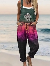 economico Tuta Arte e Design-Per donna Tuta Attivo Floreale Senza Maniche Harem Girocollo Tasca Stampato Quotidiano Casa Vestibilità comoda Blu Rosso Arancione Estate