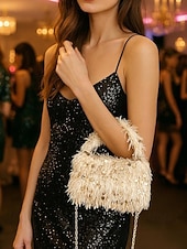 economico Clutch e borsette da sera-borsa da donna in pelliccia sintetica con paillettes: design scintillante e luccicante con materiale morbido, disponibile in due misure, perfetta per feste serali e occasioni speciali