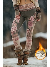 abordables Estampado Floral-Mujer leggings forrados de polar Polainas Vacaciones Vintage Estilo Étnico Longitud total Alta cintura Floral Graphic Impresión 3D Mantiene abrigado Resistente al Viento Confortable Elástico Diario