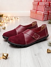 abordables Ballerines femme-Ballerines pliables flexibles rouges pour femmes avec semelle souple et design confortable à enfiler, chaussures décontractées légères pour Noël, le travail, les voyages &amp;vêtements de tous les jours