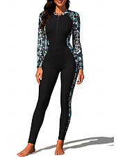 abordables Rash Guards de Una Pieza-Mujer Camiseta Protección Solar Surf Camiseta de protección solar de cuerpo completo Traje de surf de una pieza Flores Tropical Bloqueo de color Cerrar con sujetador incorporado Cremallera delantera