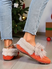preiswerte Ballerinas für Damen-Damen Loafer Klassische Loafer Weiche Schuhe Komfortschuhe Weihnachten Täglich Schleife Flacher Absatz Runde Zehe Lässig Komfort Kunstpelz Kunstwildleder Loafer Rot orange Mandelfarben Schwarz
