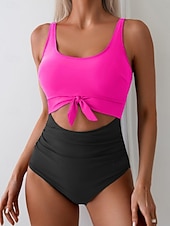 preiswerte Einteilige Badeanzüge-Damen Einteiler Badeanzug Sexy Cutout Monokini Bauchkontrolle Hohe Taille Slim Rückenfrei Urlaub Strandbekleidung Polka Dot Farbblock U-Ausschnitt Ärmellose Bademode