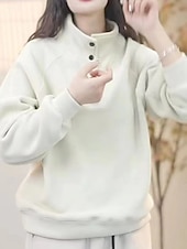 preiswerte Einfache Kapuzenpullover-Damen Pullover Sweatshirt Knöpfe Einfach Lässig Langarm Rollkragen Normale Oberteile Straße Alltagskleidung Schwarz Weiß Rote Purpur Grün Herbst Winter