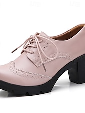 billige Oxfords til kvinner-lyseblå oxford-sko med snøring for kvinner med tykk hæl – vintage-inspirerte plattformhæler for fritids- og kontorklær