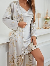 economico Camicie da notte e pigiami da donna-Per donna Set Pigiama Sexy Casual Comfort Floreale Top dell'accappatoio Vestiti Casa Quotidiano Manica Lunga Spalline Nero Champagne Verde chiaro Rosa Verde Estate Primavera Autunno Vestibilit