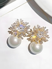 cheap Women's Earring-Women's Christmas Pearl and Crystal Snowflake Earrings, Alloy Material, Available in Red, White, and Multiple Colors – Perfect Holiday Gift