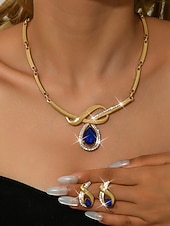 abordables Collier pour femme-Ensemble de bijoux en or 2 pièces pour femme - collier en cristal rouge en forme de larme &amp;boucles d'oreilles, élégants accessoires de mariée en strass pour les mariages &amp;événements festifs