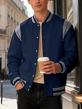 preiswerte Sportjacke-Herren Leichte Jacke Freizeitjacke Collegejacke Outdoor Urlaub Patchwork Tasche Frühling Herbst Farbblock Streetwear Stilvoll Stehkragen Regulär Dunkelgrau Schwarz Wein Marineblau Khaki Jacken