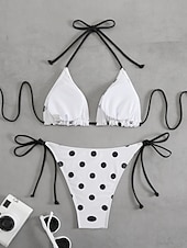  Γυναικείο Μπικίνι 2 τεμαχίων Μαγιό Colorblock Thong Αδυνατιστικό Χωρίς Πλάτη Καλοκαιρινές Διακοπές Παραλία Σημαία Γεωμετρικό Halter Λαιμό Αμάνικο Μαγιό