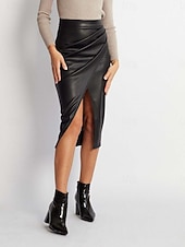 abordables Faldas Formales-Mujer Elegante Moda Midi Alta cintura Faldas Plano Frunce Puntas abiertas Rígido Diario Calle Rojo tinto Negro Marrón Beige Primavera