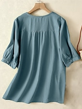 tanie Boho topy-Damskie Koszula Haft Jednokolorowe Kwiaty Codzienny Boho Rękaw 3/4 Rękaw 3/4 Półgolf Zwykłe topy Codzienny Wyjściowe Niebieski Jasnozielony Fioletowy Lato