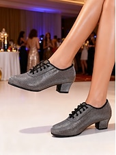 economico Sneakers da danza-scarpe da ballo latino da donna in oro e argento - scarpe da ballo professionali da sala da ballo, tango, jazz, con lacci, finitura metallica sfumata e tacchi bassi per esibizioni o prove