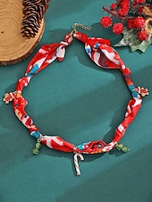 tanie Naszyjnik damski-Naszyjnik świąteczny dla kobiet, wykonany ze stopu metali, tkaniny i akrylu, z motywem renifera, Świętego Mikołaja i choinki, idealny na przyjęcia świąteczne