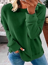 preiswerte Einfache Kapuzenpullover-Damen Bluse Patchwork Einfach Vintage Stilvoll Langarm Rundhalsausschnitt Normale Oberteile Täglich Ferien Ausgehen Schwarz Grün Dunkelgray Herbst Winter
