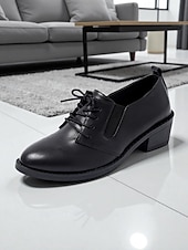 olcso Női fűzős bőrcipők-női fekete fűzős oxford cipő alacsony sarokkal - klasszikus lezser stílus, tökéletes irodai viseletre, mindennapi kirándulásokra és hétvégi alkalmakra