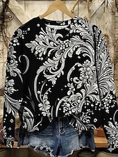 economico Tops Boho-Per donna Felpa Pullover Stampato Floreale Grafico Paisley Caldo Vintage Western Manica Lunga Girocollo Top Regolari Casuale Streetwear Abbigliamento Quotidiano Blu Nero Giallo Rosso Verde Primavera
