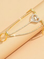 Χαμηλού Κόστους Γυναικείο βραχιόλι-Γυναικείο βραχιόλι με αλυσίδα σε σχήμα καρδιάς και χρυσό στρας - κομψός συνδυασμός βραχιολιών με κρυστάλλινο δαχτυλίδι για πάρτι, γάμους και βραδινές περιστάσεις